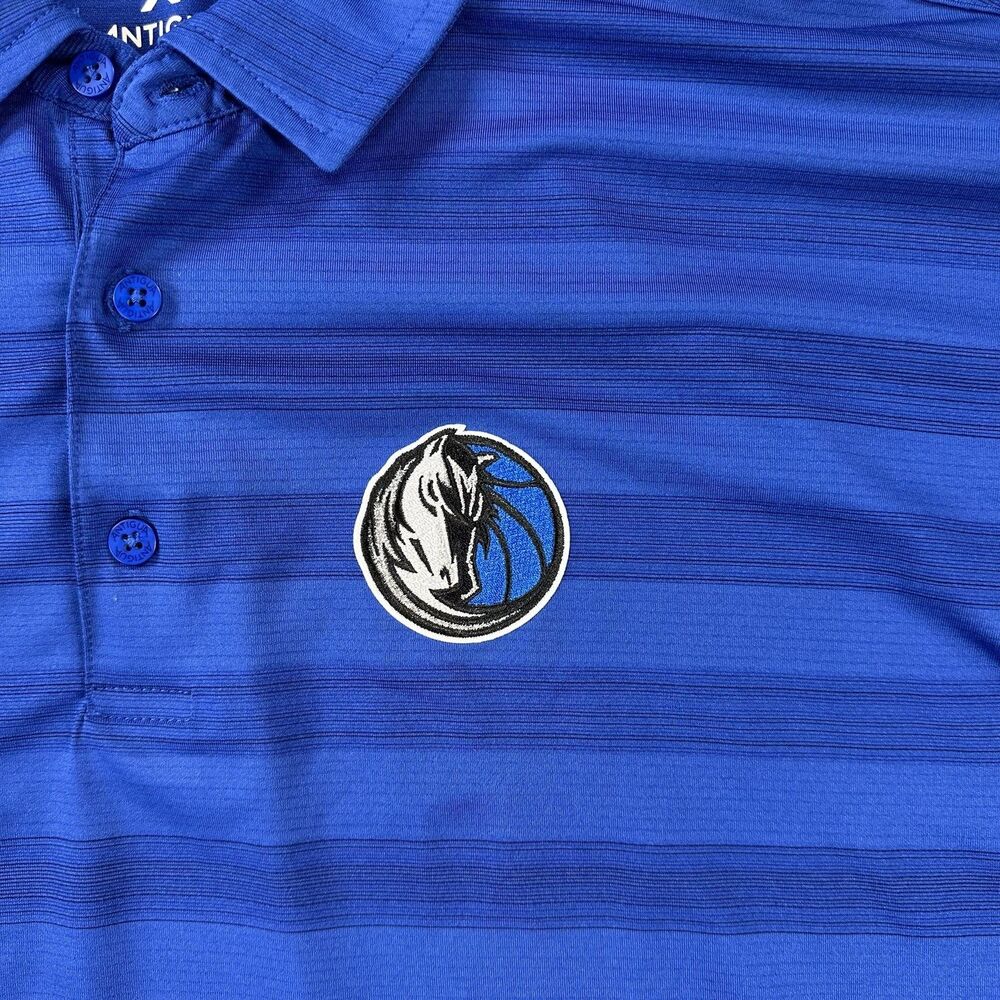 Dallas Mavericks Shirt Mens XL Blue NBA Basketball Antigua Striped Golf Polo - Picture 3 of 9